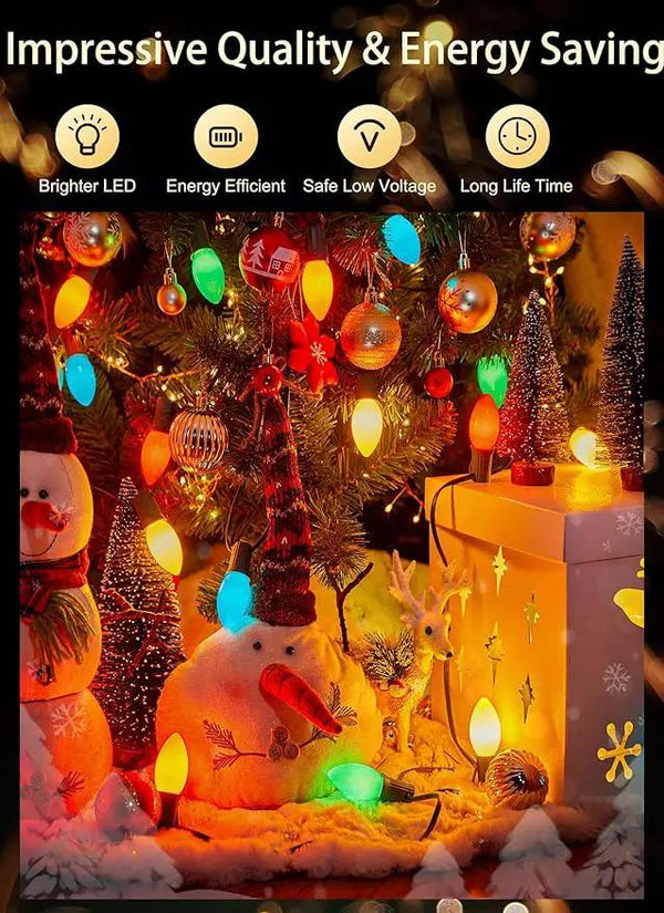 Vintage C9 LED Christmas Lights Outdoor, 100 Feet C9 String Lights with 100 Colored Shatterproof Bulbs, Connectable Waterproof Lights for Holiday Party Roofline Backyard Garden Patio, Green Wire, photo 2 of 7