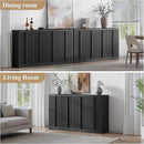 Fluted Buffet Cabinet with Storage, 120" Sideboard Buffet Storage Cabinet with 8 Doors & Adjustable Shelves, Coffee Bar Wood Credenza Cabinet for Kitchen, Dining Room, Living Room, Black(2PCS) by CozyNest Decor