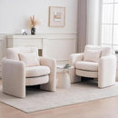 Chenille Accent Armchair Oversize Upholstered Barrel Comfy Modern Round Lounge Sofa Chair with Pillow Cozy Reading Chairs for Apartment,Office,Living Room,Dining,Makeup,Club,Beige 2SET by CozyNest Decor