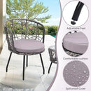 Kromax 3 Piece Bistro Set, Modern Outdoor Wicker Patio Furniture with Tempered Glass Table Top and 2 Chairs, Washable Cushions, Grey Rattan and Grey Cushion by CozyNest Decor