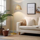 Oneach Arc Floor Lamp for Living Room,Rattan Boho Floor Lamp with Hand-Woven Wicker & Fabric Shade, Foot Switch,Gold Metal Base & Pole,Farmhouse Standing Lamp for Bedroom Corner,Office,Reading by CozyNest Decor
