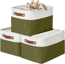DECOMOMO Storage Bins Fabric Storage Baskets for Shelves, Linen Closet Organization Toys Nursery (Olive Green and White, Large - 3 Pack) by CozyNest Decor