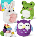 RoseFlower Crochet Kit for Beginners, Easy Crochets Starter Kits with Step-by-Step Video Tutorials, DIY Craft Knitting Crochet Animals Set for Kids Adult - 3 Pack Frog Owl Rabbit by TinyTreasures Baby Boutique