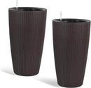 2Pack 22" High Modern Plant Pots Planter-Self-Watering Indoor/Outdoor Planting with Drain Holes, Water Level Monitor, Inner Bucket for Front Porch Patio, Brown Rattan Conical by CozyNest Decor