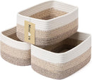 Small Storage Baskets for Organizing | Closet Organizer Bins | Shelf Toy Basket | Woven Rope Baskets | Cube Decorative Box | Shallow Basket |11.5x7.5x4.7”| 3 Packs Gradient Brown by TinyTreasures Baby Boutique
