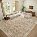 Washable 10x14 Area Rugs for Living Room, Boho Non-Slip Silicone Backing Rugs for Bedroom Dining Room Office, 0.3" Neutral Oriental Throw Carpet with 0.16" Cushioning Pad, Brown/Multi by TinyTreasures Baby Boutique