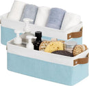 StorageWorks Narrow Storage Bins, Small Basket for Closet and Shelves, Fabric Organizer with Handles, Toilet Paper Storage, Light Blue and White, 2-Pack by CozyNest Decor