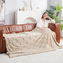 Cozy Bliss Checkered White Faux Rabbit Fur Throw Blanket, Soft Fuzzy Fluffy Minky Cream Furry Blankets for Couch, Bed (Tan, Queen(90" x 90") by CozyNest Decor