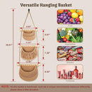3 Tier Hanging Fruit Basket for Kitchen, Handmade Woven Cotton Hanging Wall Basket for Fruit Vegetable with 6 Hooks, Boho Style Over The Door Organizer for Living Bathroom Bedroom by CozyNest Decor