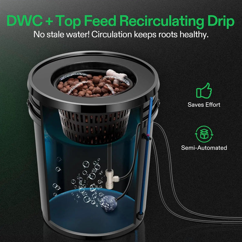 VIVOSUN DWC Hydroponics Grow System with Top Drip Kit, 5-Gallon Deep Water Culture, Recirculating Drip Garden System with Multi-Purpose Air Hose, Air Pump, and Air Stone (2 Buckets + Top Drip Kit), photo 4 of 6