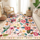 Floral 5x7 Area Rug Machine Washable Soft Print Boho Carpet Non Slip Doormat Low Pile Flower Area Rugs for Living Room Bedroom Nursery Kitchen Dining Room Indoor-Pink by TinyTreasures Baby Boutique