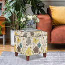 Adeco 18 Inch High Cube Ottoman Storage, Floral Printed Linen Chair Foot Stools, Upholstered Vanity Stool with Hinged Lid, Solid Wood Legs by CozyNest Decor