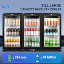 Tylza Back Bar Cooler With 3 Glass Doors, 312L Under Counter Back Bar Refrigerator with LED Lighting, Safety Locks, Counter Height Bar Beverage Cooler for Beer, Soda Drinks, Wine, Black by CozyNest Decor