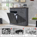 Modern Double Tilt-Out Trash Cabinet, 20 Gallon Fluted Laundry Hamper Cabinet with 2 Drawers, Wooden Hidden Garbage Can Cabinet with Storage Basket, Free Standing for Kitchen & Living Room, Grey by CozyNest Decor
