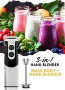 MegaWise Stainless Steel Titanium Reinforced 3-in-1 Immersion Hand Blender, Powerful with 80% Sharper Blades, 12-Speed Corded Blender, Including Whisk and Milk Frother (3-in 1 Black) by TinyTreasures Baby Boutique