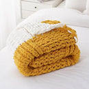 Battilo Chunky Knit Throw Blanket, Soft and Thick Chenille Throw Blanket, 50"x60" Handmade Cable Knit Crochet Blanket, Large Rope Knot Throw Blankets for Couch Sofa Bed Home Decor, Yellow & White by CozyNest Decor