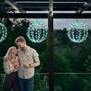 Joomer Solar Hanging Lights Outdoor, 2 Pack 12in 120 LED Solar Globe Lights, 8 Modes Waterproof Foldable Metal Sphere Light with Hook for Garden Yard Porch Decor- White (Ball with Green Leaf) by GreenHaven Gardens