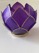 Blooming Lotus Capiz Shell Tealight Candle Holder, Handcrafted Decorative Tea Light Candleholder with Translucent Flower Petals for Ambient Illumination and Natural Elegance, Purple by CozyNest Decor