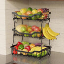 Giwil 3 Tier Countertop Fruit Basket for Kitchen, Vegetable Storage Bread Fruit Bowl Stand with 2 Banana Hooks, Wall Mounted Metal Wire Basket Organizer for Potato Onion, Black by CozyNest Decor