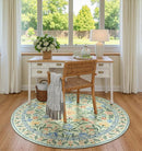 Wonnitar Washable Round Area Rug, 5ft Green Floral Round Rug Boho Soft Circle Carpet, Non Slip Low Pile Circle Accent Carpets for Kitchen Living Room Entryway Bedroom by TinyTreasures Baby Boutique