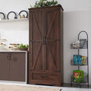 JXQTLINGMU Farmhouse Kitchen Pantry Cabinet - 72" Tall Wood Kitchen Storage Cabinets with Adjustable Shelves & 2 Barn Doors & Drawer, Versatile Storage for Dining Room, Bathroom, Rustic Brown by CozyNest Decor