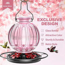 Glass Hummingbird Feeder for Outdoors Hanging, Bird Nectar Feeder with Perch & 5 Flower Feeding Ports, 26 Oz Leak Proof for Outside Garden Decor Backyard, Gifts for Women Mom, Pink by GreenHaven Gardens