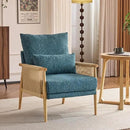 VINGLI Boho Braid Accent Armchair,Mid-Century Modern Chiar with Solid Wooden Armrest,Comfy Louge Cushion Chair with Waist Pillow for Bedroom,Living Room,Reading Room, Teal by CozyNest Decor