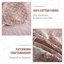 NEWLAKE Quilt Set Queen Size, Cotton Patchwork Pink Floral Quilt Sets, Real Stitched Embroidery Bedspread Lightweight and Breathable for All Seasons, Soft Quilted with 2 Pillow Shams by CozyNest Decor