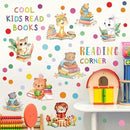 Reading Corner Decor,Reading Books Wall Decals,Learning Study Wall Stickers,Cartoon Animals Window Decals,Giraffe Bear Rabbit Read Books Stickers for Toddler Nursery Bedroom Classroom School by CozyNest Decor