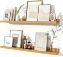 Fun Memories Picture Ledge Shelves Set of 2, 32 Inch Rustic Wall Mounted Floating Shelves with Lip for Home Storage and Décor in Bathroom, Kitchen, Nursery, Bedroom, Living Room, Oak by CozyNest Decor