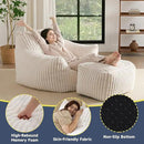 Giant Bean Bag Chairs for Adults, Oversized Chaise Lounge Chair Indoor with Memory Foam - Plush Boneless Lounger & Ottoman for Bedroom, Living Room, Gaming & Reading, Lazy Floor Sofa Chair, Beige by CozyNest Decor