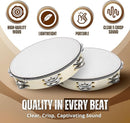 Flexzion Wooden Round Tambourine for Kids and Adults 8" Inch Single Row 8 Pair Jingles, Wood Handheld Percussion Instrument for Beginner and Professional Tambourine Player by TinyTreasures Baby Boutique