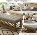 Large Rectangular Upholstered Ottoman Bench, Linen Tufted Footrest Ottoman with Solid Wood Shelf Storage Coffee Table for Bedroom Living Room, Linen by CozyNest Decor