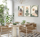 3 Pcs Mid Century Modern Boho Abstract Canvas Wall Art Neutral Green Bohemia Sun and Plant Pictures Wall Decor Posters Print Artwork for Living Room Bedroom Bathroom Office Home Decoration by CozyNest Decor