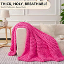L'AGRATY Chunky Knit Blanket Throw: 50''x60'' Chenille Chunky Knitted Throw Blanket for Bed Couch - Handmade Thick Big Cable Knit Blankets - Large Crochet Rope Blanket for Home Decor(Hot Pink) by CozyNest Decor