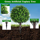 Artificial Topiary Tree with Eucalyptus, Set of 2 Artificial Shrub Bushes with Ground Spike, Fake Evergreen Tree for Porch, Artificial Plants for Outdoor Planters Indoor UV Resistant by GreenHaven Gardens