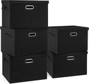 Large 17" 36 Quart Collapsible Stackable Storage Bins with Lids, 5 Packs Black Linen Fabric Closet Boxes with Lids, Storage Cube Baskets Container Organizers for Bedroom Office(17 x12 x11) by CozyNest Decor
