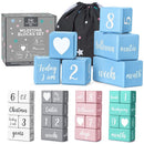 Blue Baby Monthly Milestone Blocks. Baby Age Blocks for Girl or Boy Baby Photo Props and Baby Shower. Month Baby Milestone Blocks with Grammatically Correct Month and Year by TinyTreasures Baby Boutique
