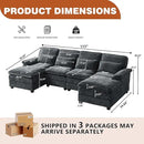 113" Oversized Cloud Couch, U Shape Sectional 4 Seat Sofa with Double Chaises, 2 Layer Cusions, Deep Seat Comfy Sofa, Upholstery Chenille Fabric for Living Room, Dark Grey by CozyNest Decor
