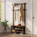 Hall Tree, Coat Rack with Shoe Storage, Wooden Hall Tree with Bench, 11 Hooks and 2-Tier Storage Shelves, Entryway Bench with Coat Rack (31.5" - Deep Walnut) by CozyNest Decor