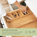 Adjustable Kitchen Drawer Organizer for Utensils and Junk, Food-Safe Contract Grade with 100% Sustainable Wood, Expandable from 10.5 to 19 Inches Wide - Natural Bamboo by CozyNest Decor