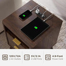 T4TREAM Fluted Nightstand with Charging Station, 18" Modern Side Table, 2 Drawers End Table with Storage, Bedside Table for Bedroom, Living Room, Curved Profile Design, Dark Walnut by CozyNest Decor