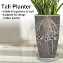 Tall Flower Pot Indoor - Outdoor Plant Pot - Gray Rough Planter - Elegant Stone Imitation - 12" Diameter 21" Tall with Drainage Holes and Saucer by CozyNest Decor