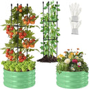 1 Pack Raised Garden Beds Outdoor, Galvanized Metal Raised Garden Bed with Trellis, 23.6x23.6x60in Tomato Cages for Garden Planters Box with Trellis for Climbing Plants Vegetable Vine Flowers by GreenHaven Gardens