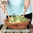 Luxe Designs Wooden Salad Bowl Set - Food Safe & Sustainable Decorative Bowl - Wood Bowl for Fruits, & Salads - Easy to Clean Large Salad Bowls Set w/Spoon, Fork – Wooden Bowls for Food (Natural) by CozyNest Decor