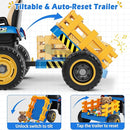 24V Ride On Tractor w/Tiltable & Detachable Trailer, 2x65W Motors, EVA Tires, Remote Control, Bluetooth, Shifter, Music, Electric Car for Kids Ages 2-5, Blue by TinyTreasures Baby Boutique