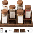 Yangbaga 24Pcs Glass Spice Jars with Labels-4oz Acacia Wood Lid Square Spice Containers and 2pcs Rack with Pepper Grinder Lids &Funnel,Seasoning Jars for Rack Cabinet Drawer by CozyNest Decor