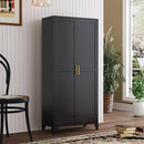 Metal Kitchen Pantry Storage Cabinet with 2 Doors and 3 Adjustable Shelves,Pantry Cabinet with Adjustable Leveling Foot for Kitchen, Living Room, Dining Room（Black） by CozyNest Decor