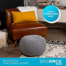 BIRDROCK HOME Round Pouf Ottoman | Cotton Braided Foot Stool with Bean Bag Filling | Boho Foot Rest for Living Room & Bedroom | Compact & Comfortable Seating, Lightweight & Soft | Light Grey by CozyNest Decor
