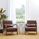 Glitzhome 30.75 "H Mid Century Coffee Accent Armchair, Single Reading Armchair PU Leather Lounge Chair with Walnut Ruberwood Frame by CozyNest Decor
